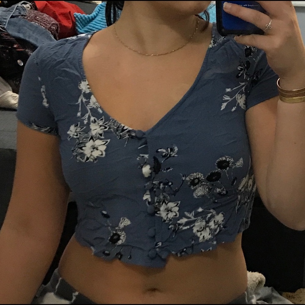 Flower print button up tee